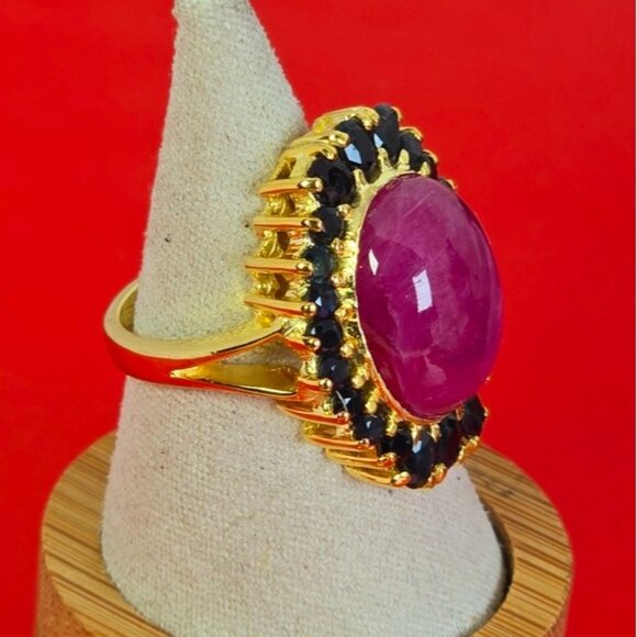 925 Sterling Silver Ring Sz 6.75 with Natural Ruby 1.6x1.3cm & Sapphire Gems - Picture 2 of 14